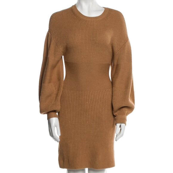 Staud Marylebone Sweater Dress Size S Camel Brown Ribbed Knit Long Sleeve - Picture 1 of 5